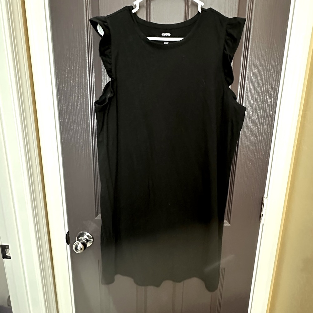 Sonoma Black sleeveless knit t shirt dress with ruffle at shoulders Size XL